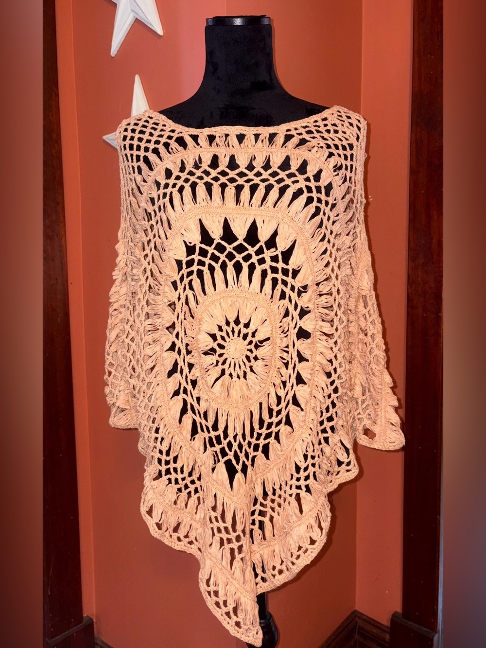 Boho Crochet Openwork Poncho Sweater